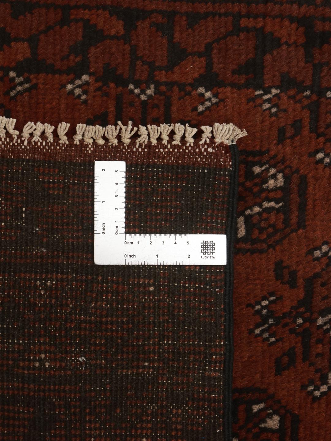 Tapis couloir Afghan Fine noué à la main en laine rouge foncé et noire