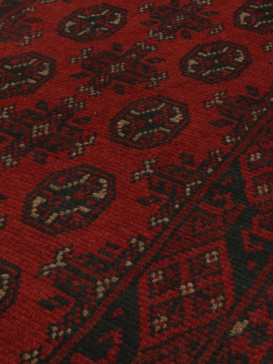 Hand-knotted Afghan Fine runner rug in dark red and dark blue