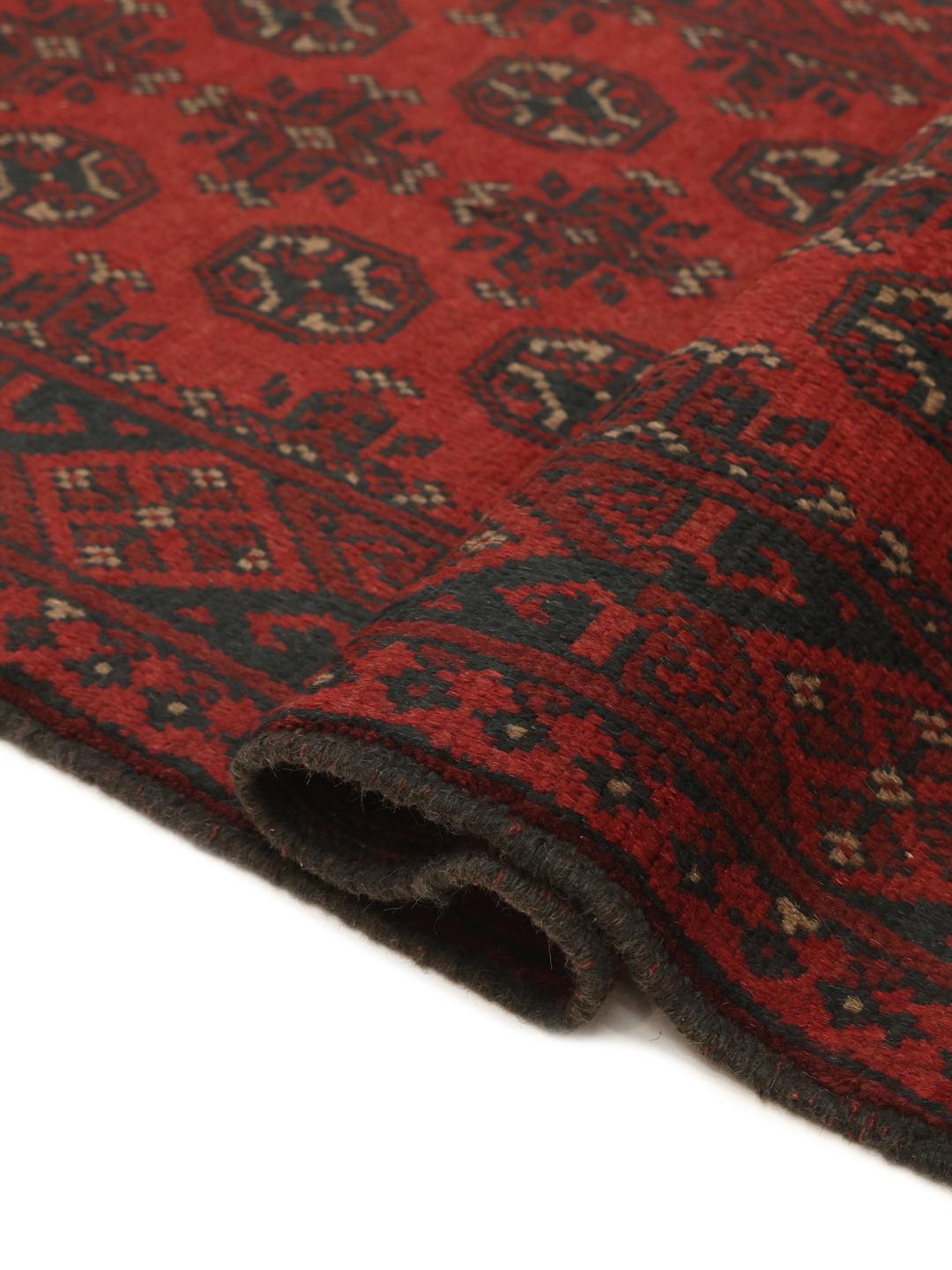 Hand-knotted Afghan Fine runner rug in dark red and dark blue