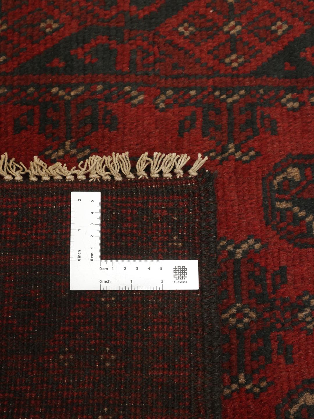 Hand-knotted Afghan Fine runner rug in dark red and dark blue