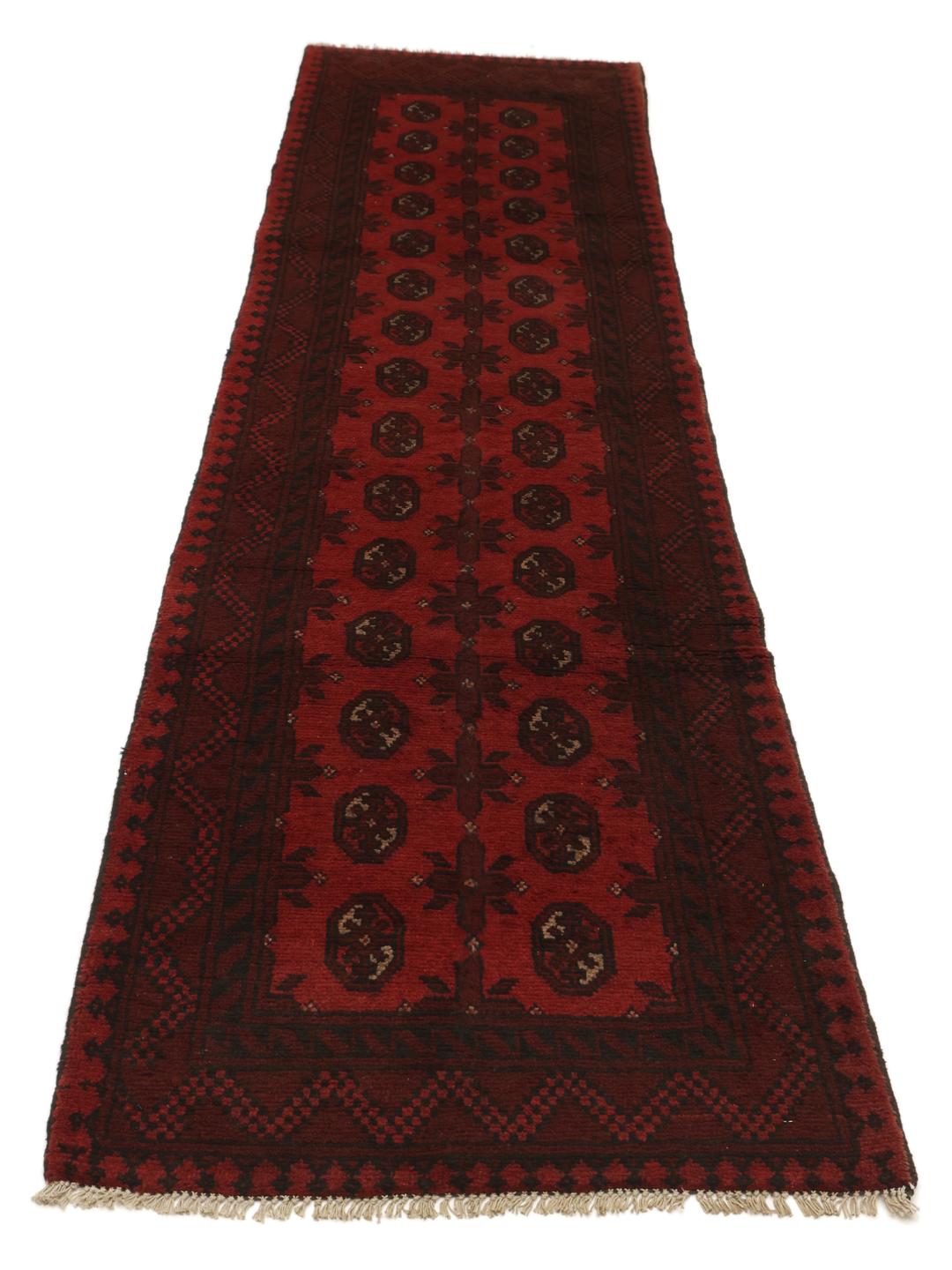 Tapis de couloir rouge foncé noué à la main provenant d'Afghanistan