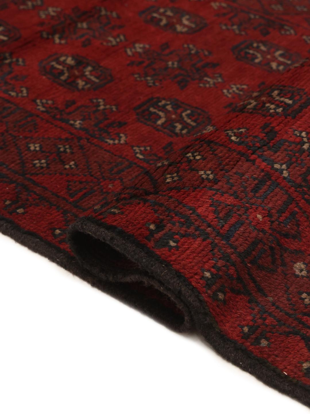 Tapis couloir afghan fait main en rouge foncé