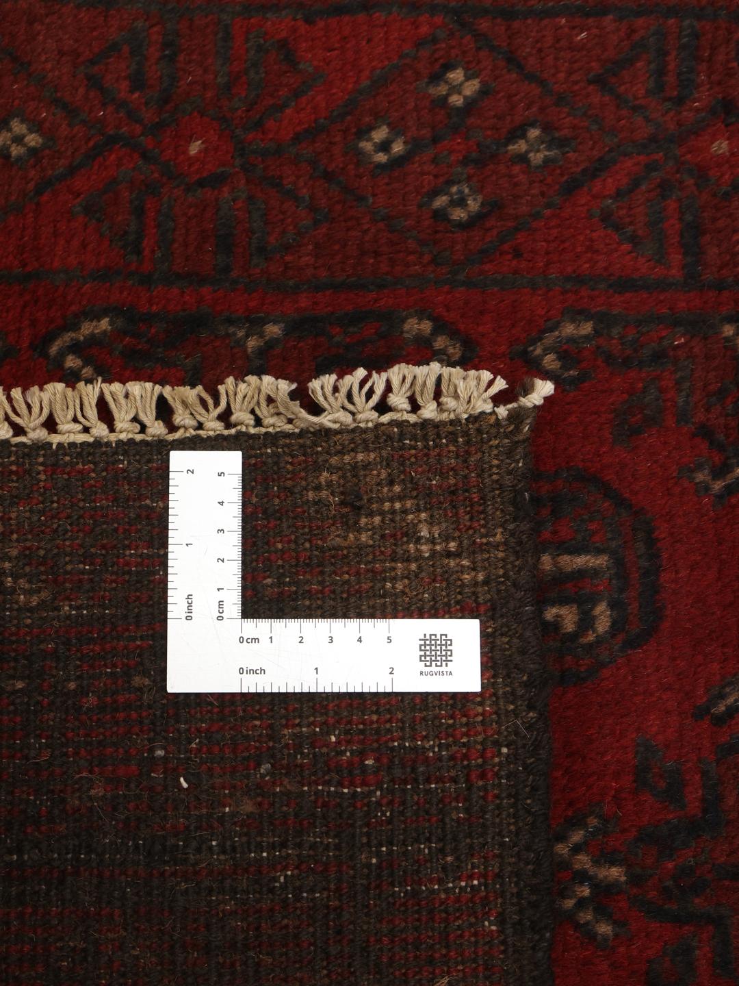 Tapis couloir afghan fait main en rouge foncé