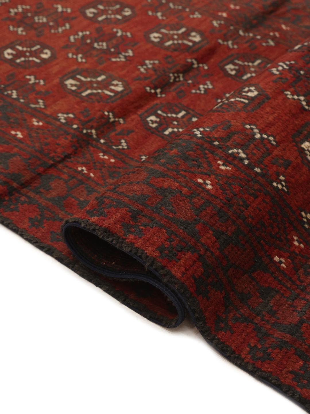 Tapis couloir noué à la main Afghan Fine en rouge foncé et noir