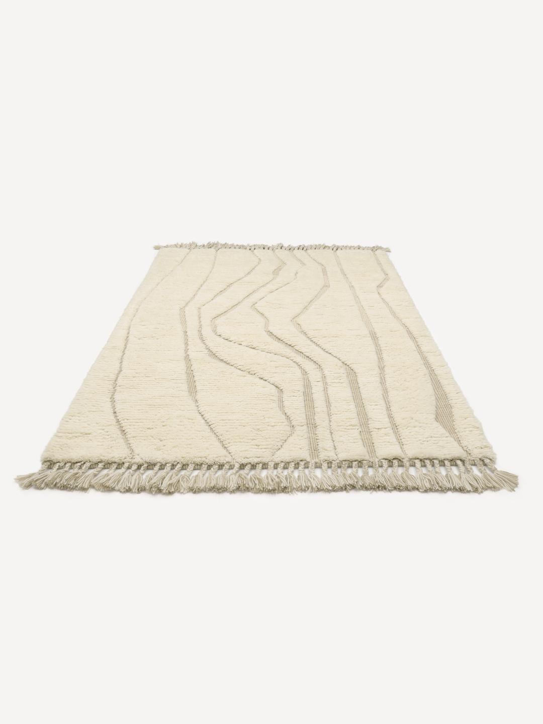 Ivoorwit poolkleed met golvende beige lijnen en franjes