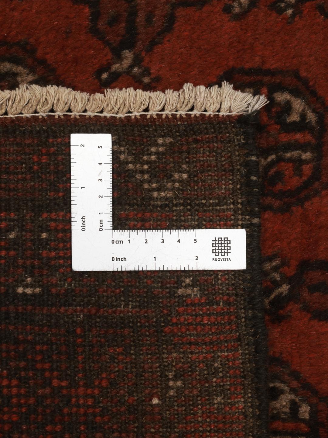 Handgeknoopt wollen loper vloerkleed uit Afghanistan in donkerrood en zwart