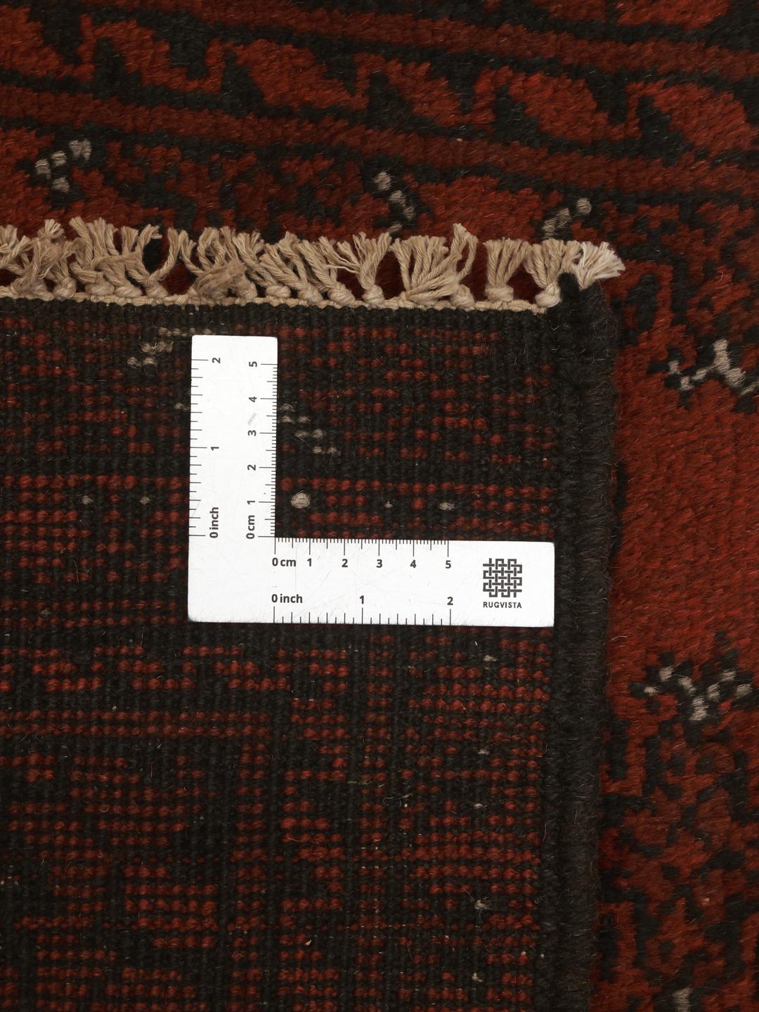 Tapis couloir en laine noué main d'Afghanistan en rouge foncé et noir