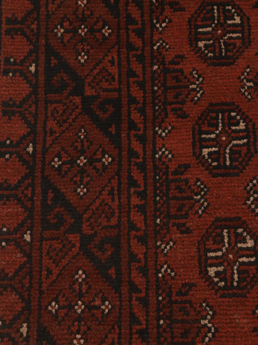 Tapis de couloir Afghan Fine en laine noué à la main en rouge foncé et noir