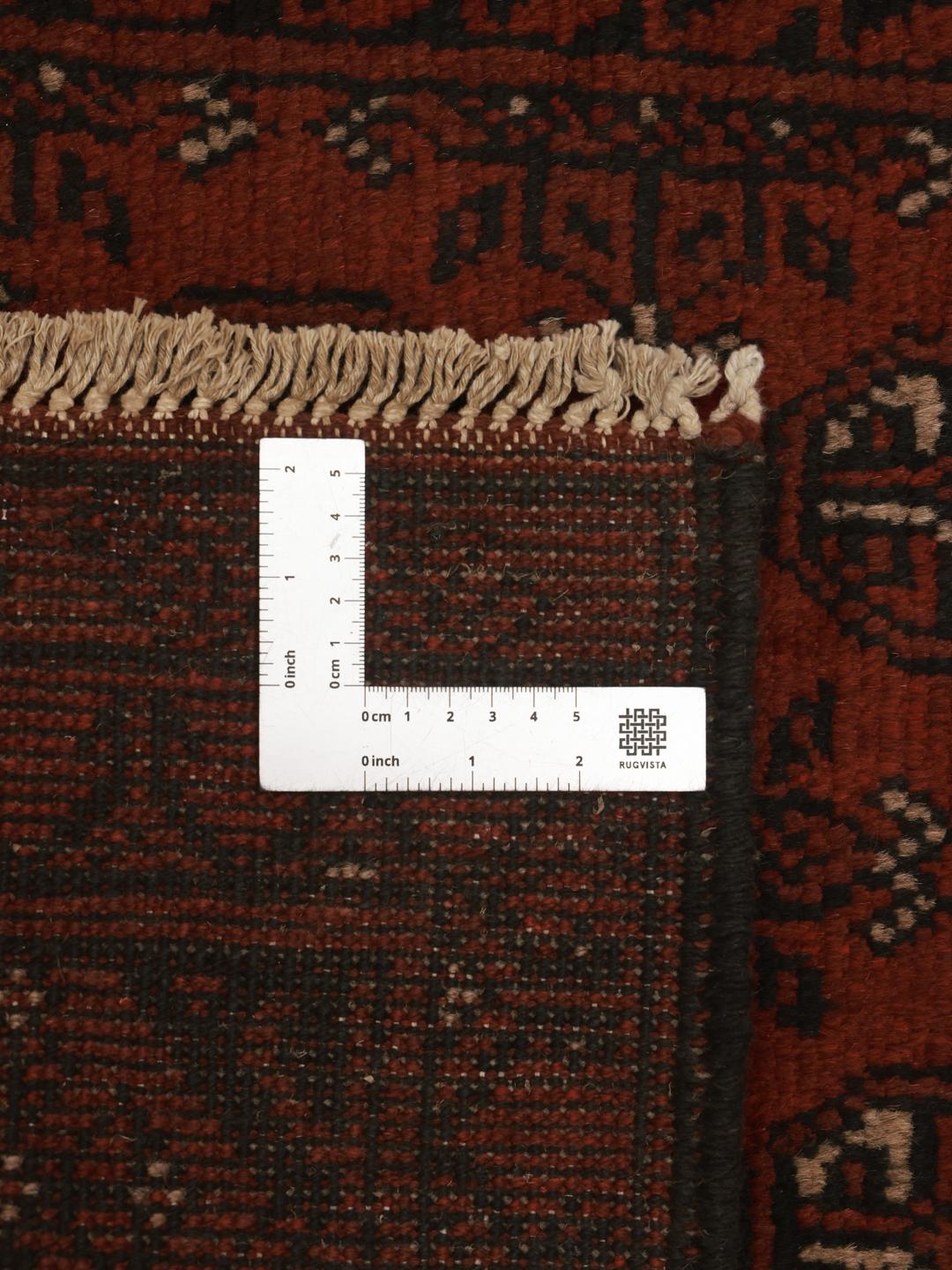 Tapis de couloir Afghan Fine en laine noué à la main en rouge foncé et noir