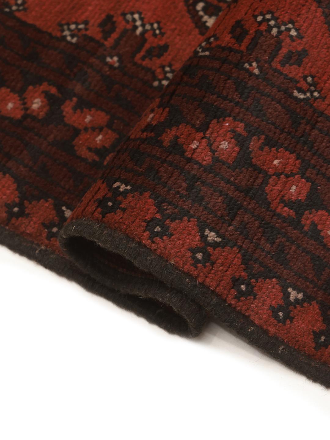 Hand-knotted Afghan Fine runner rug in dark-red and black