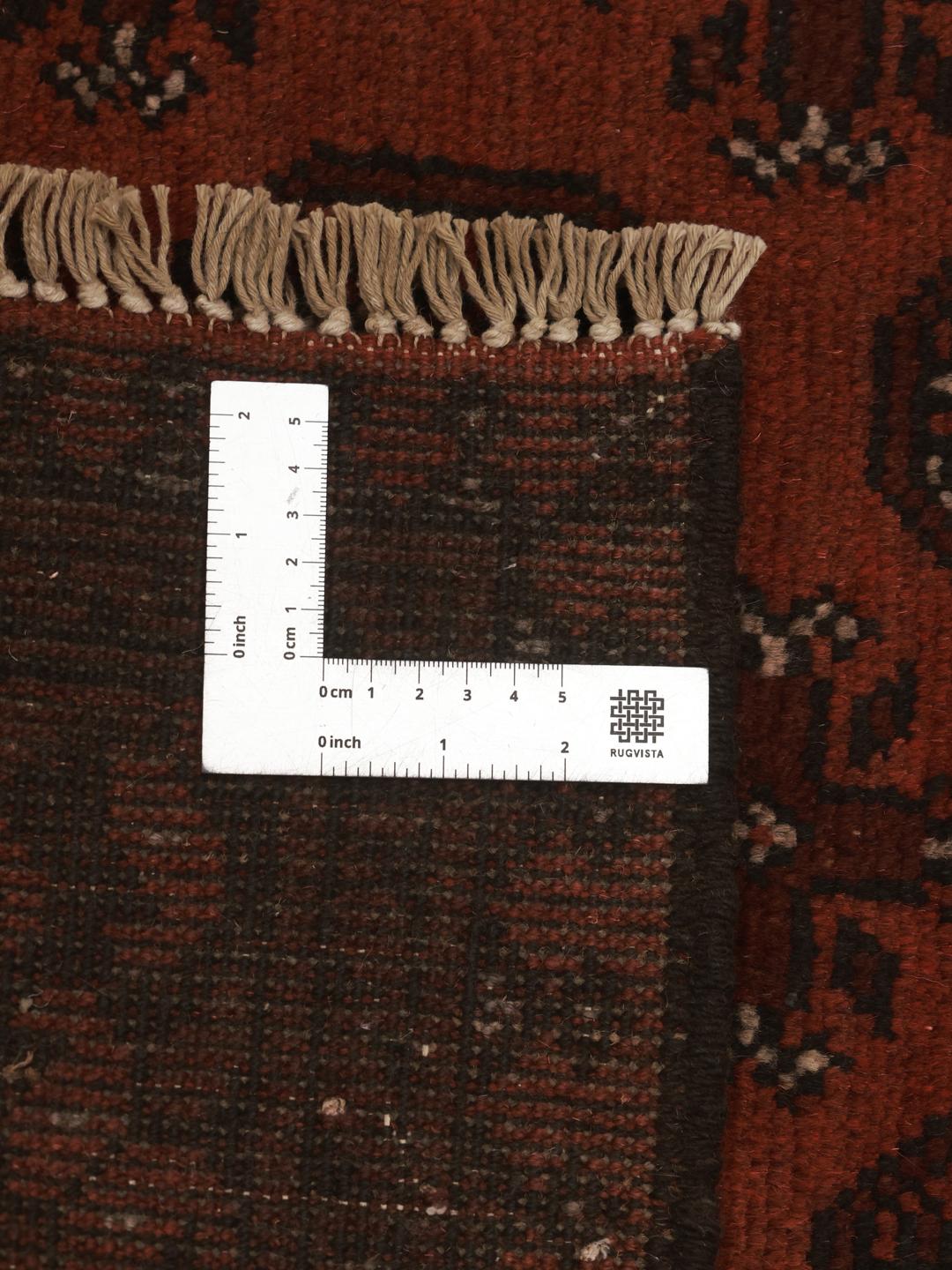 Hand-knotted Afghan Fine runner rug in dark-red and black