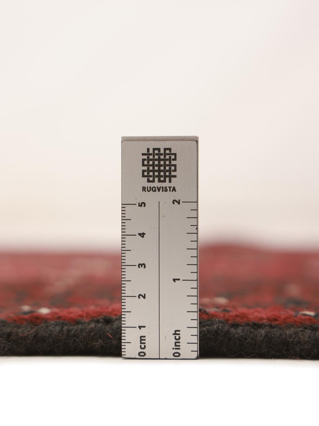 Tapis couloir afghan noué à la main en laine rouge foncé et noire