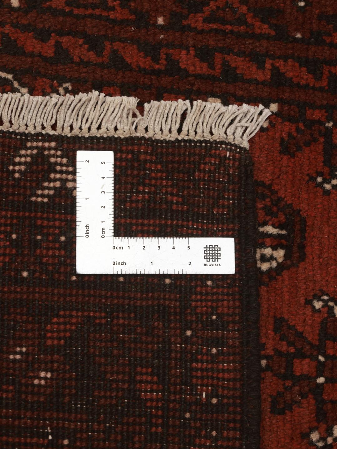 Tapis couloir afghan noué à la main en laine rouge foncé et noire