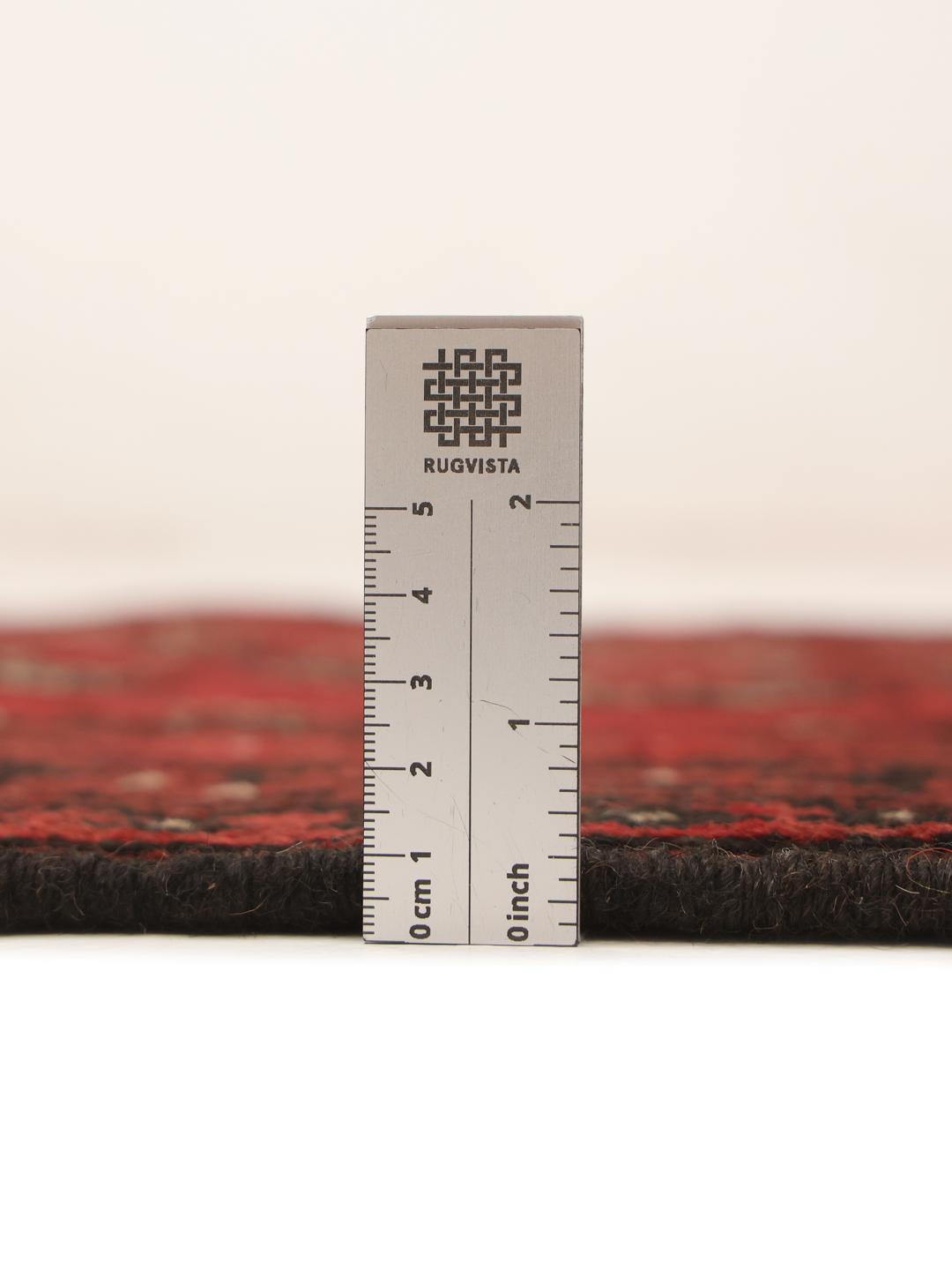 Tapis couloir en laine Afghan Fine noue a la main en rouge fonce et noir