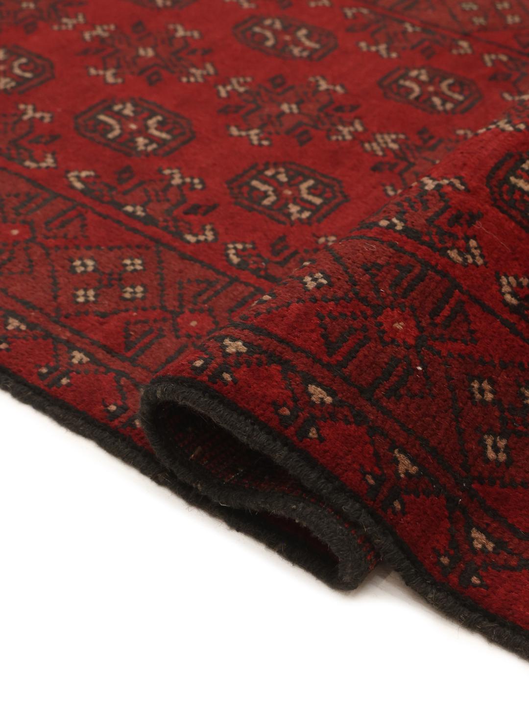 Tapis couloir Afghan Fine noué à la main en rouge foncé et noir