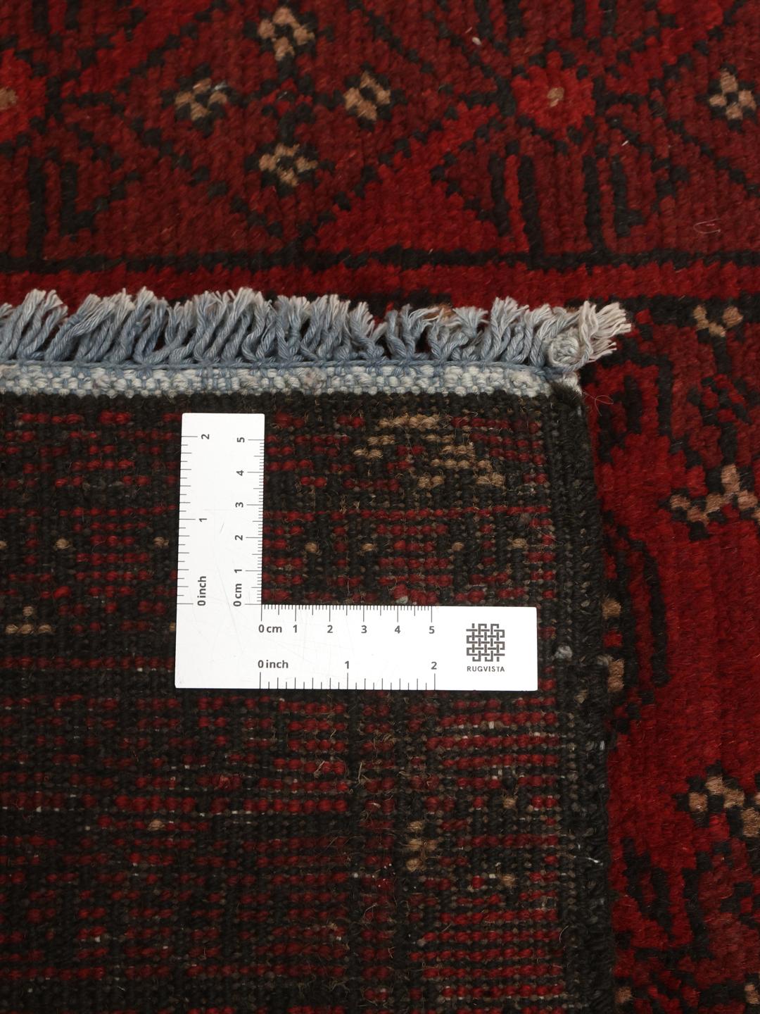 Tapis couloir Afghan Fine noué à la main en rouge foncé et noir