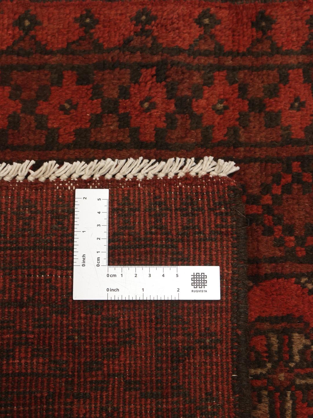 Tapis de couloir afghan en laine noué a la main en rouge fonce et noir