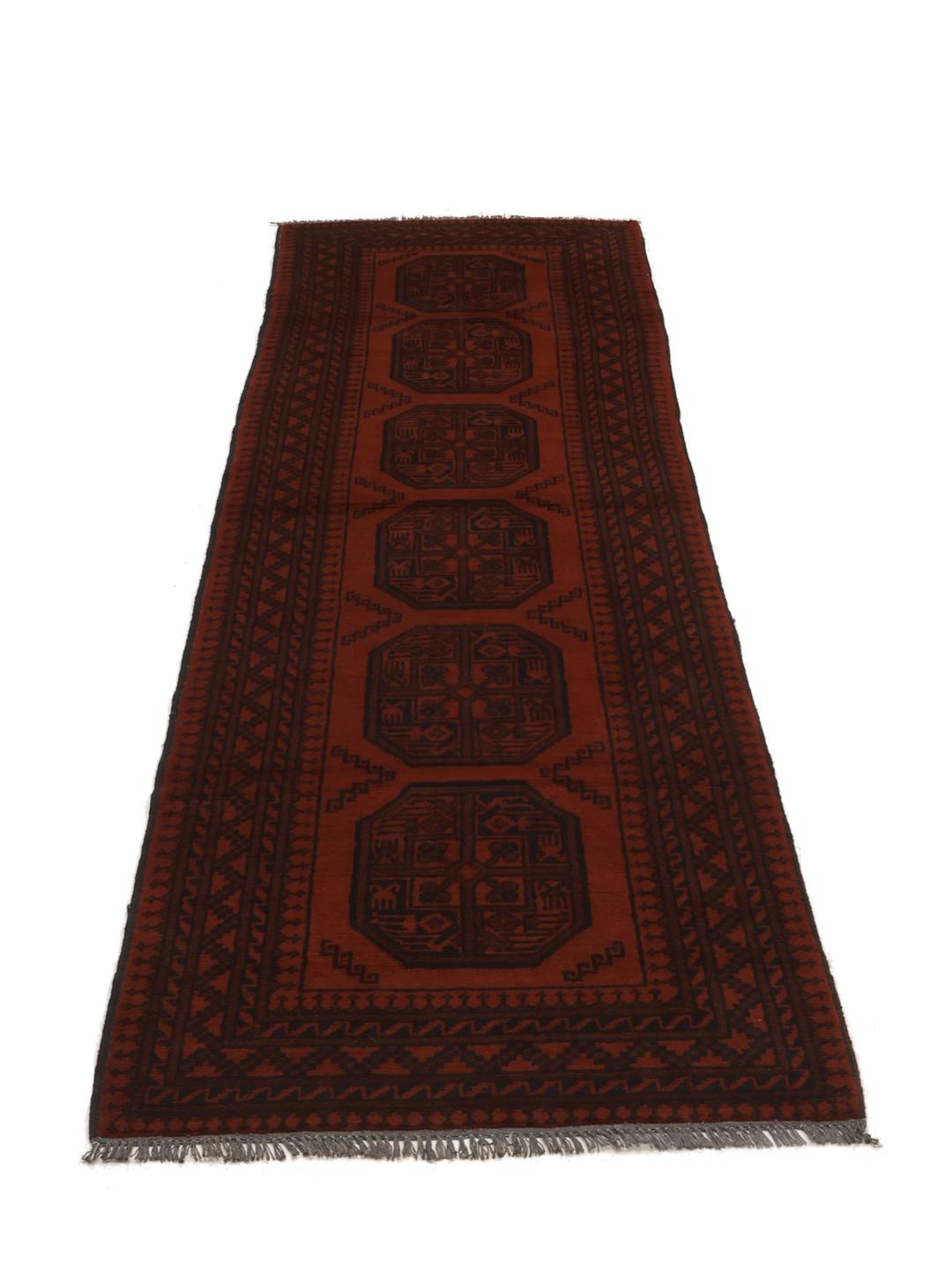 Tapis de couloir afghan Akhche d'Afghanistan en rouge