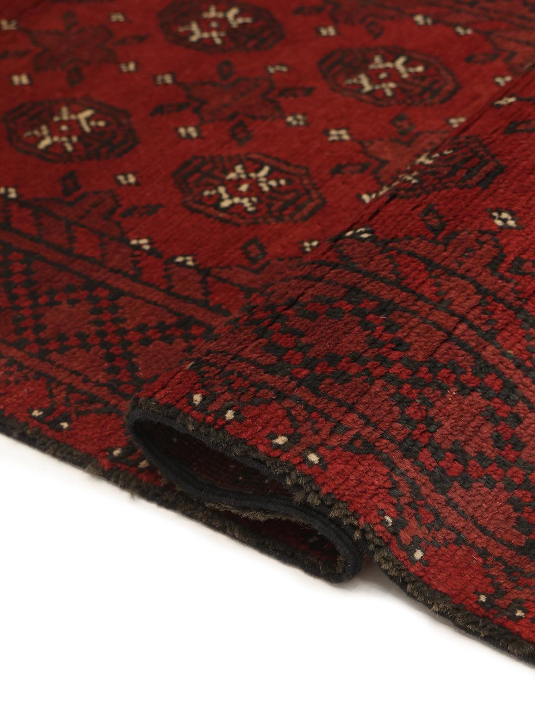 Hand-knotted Afghan Fine wool runner rug in dark red and black