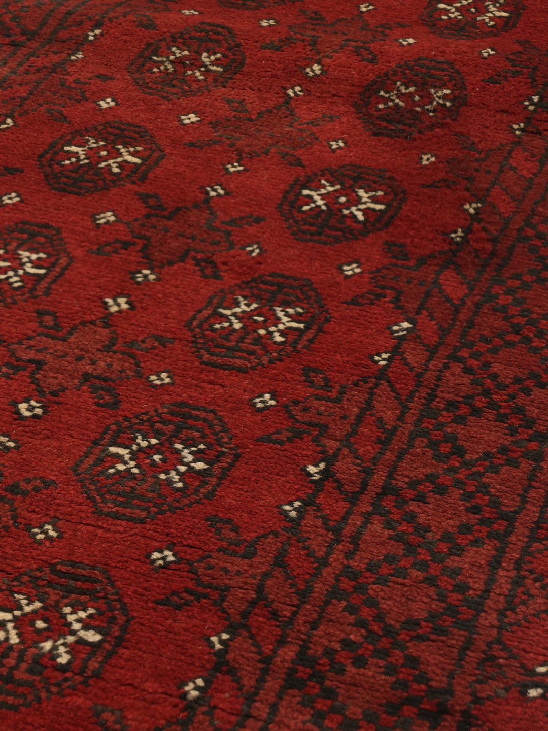 Hand-knotted Afghan Fine wool runner rug in dark red and black