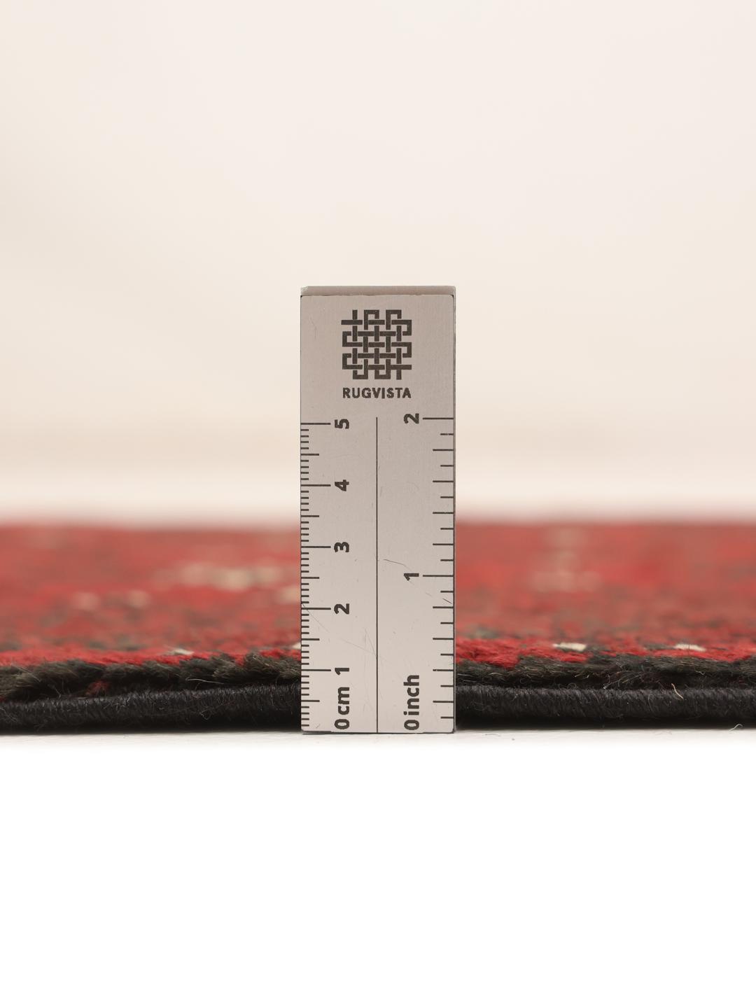 Hand-knotted Afghan Fine wool runner rug in dark red and black