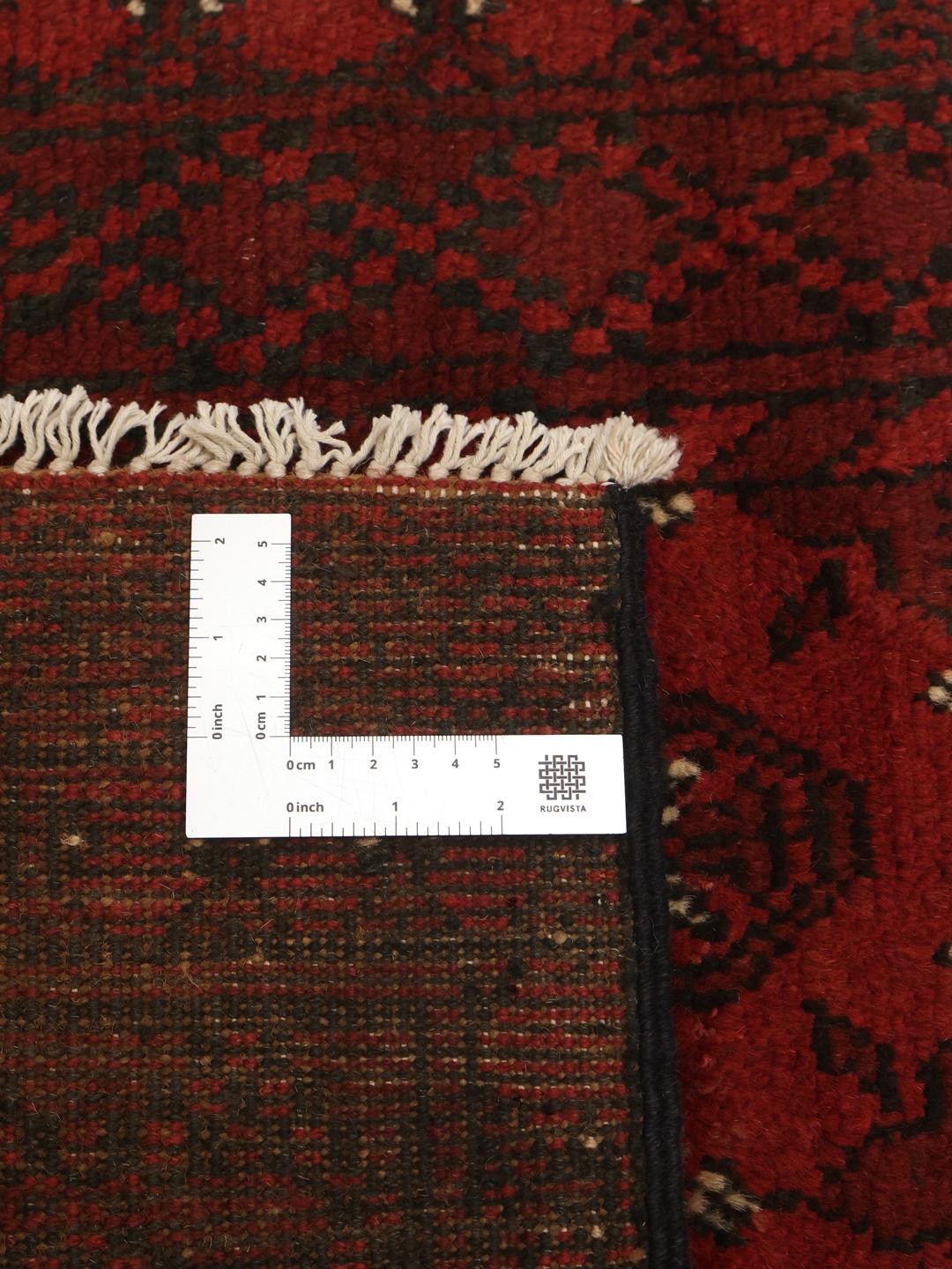Hand-knotted Afghan Fine wool runner rug in dark red and black