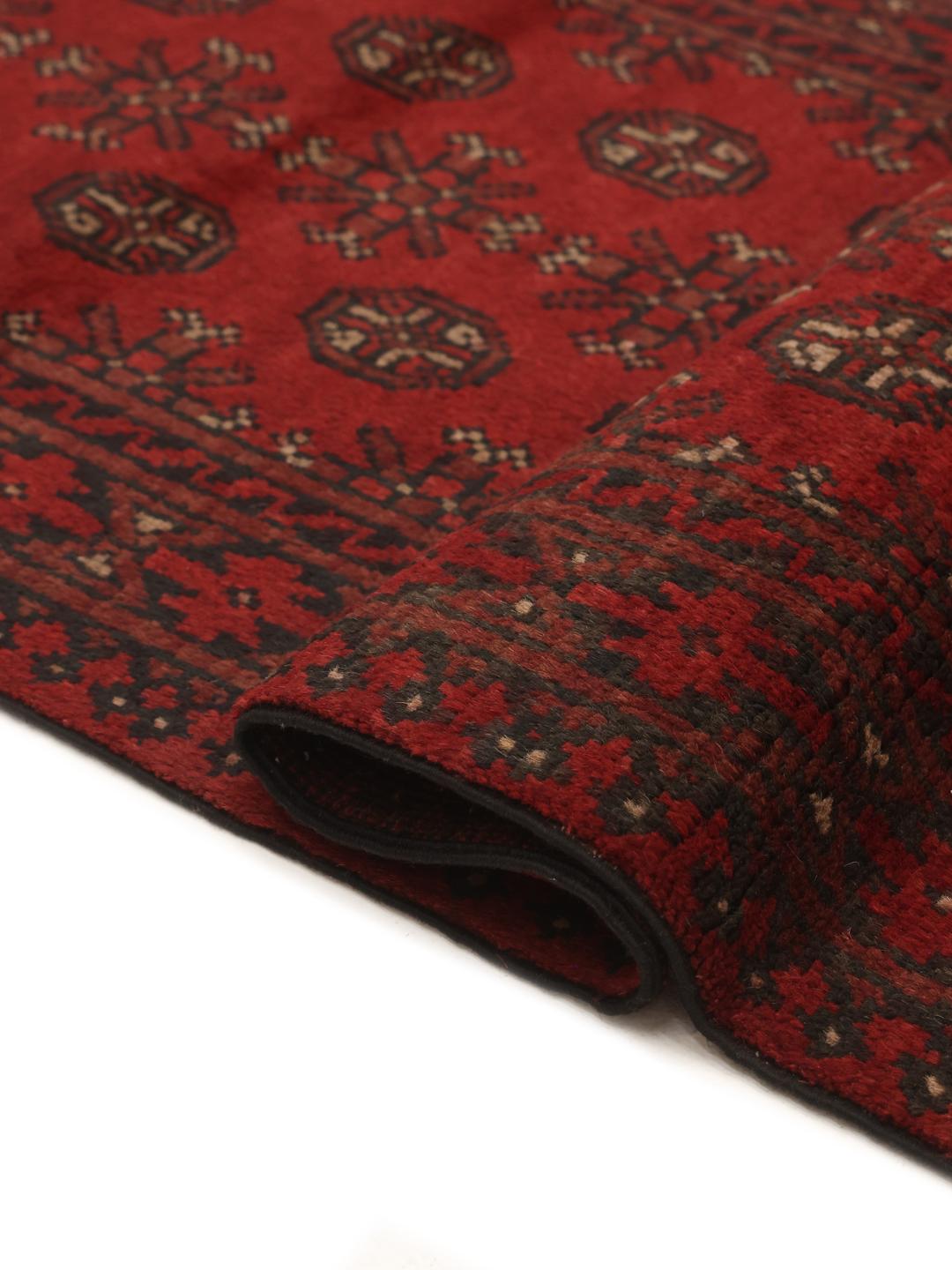Hand-knotted Afghan runner rug in dark-red and dark-grey