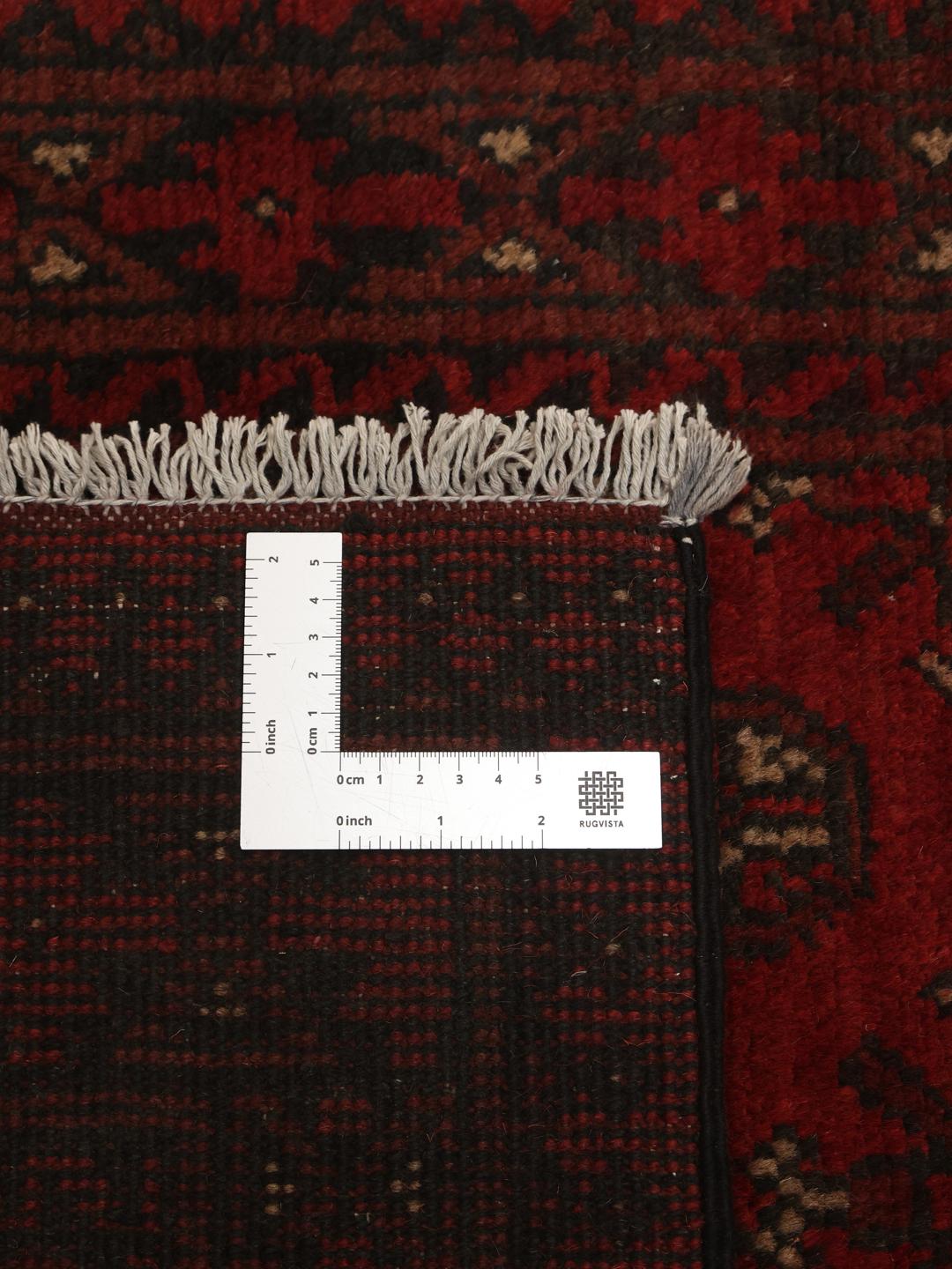 Hand-knotted Afghan runner rug in dark-red and dark-grey