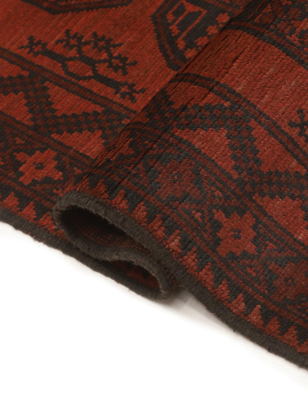 Tapis de couloir en laine rouge foncé noué à la main d'Afghanistan