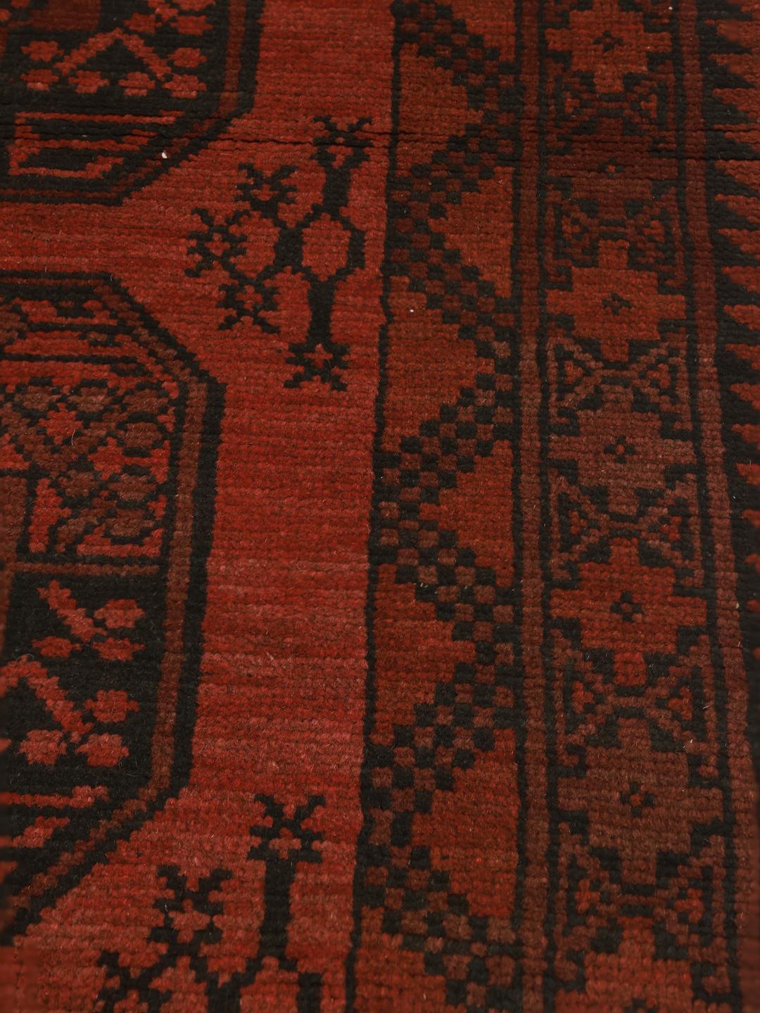 Hand-knotted Afghan Fine runner in dark-red and black wool