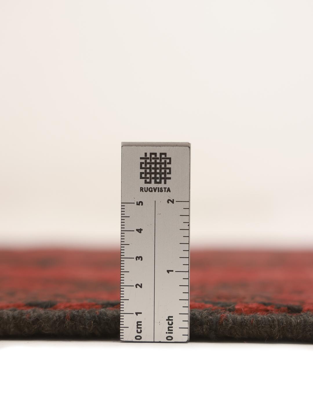 Hand-knotted Afghan Fine runner in dark-red and black wool