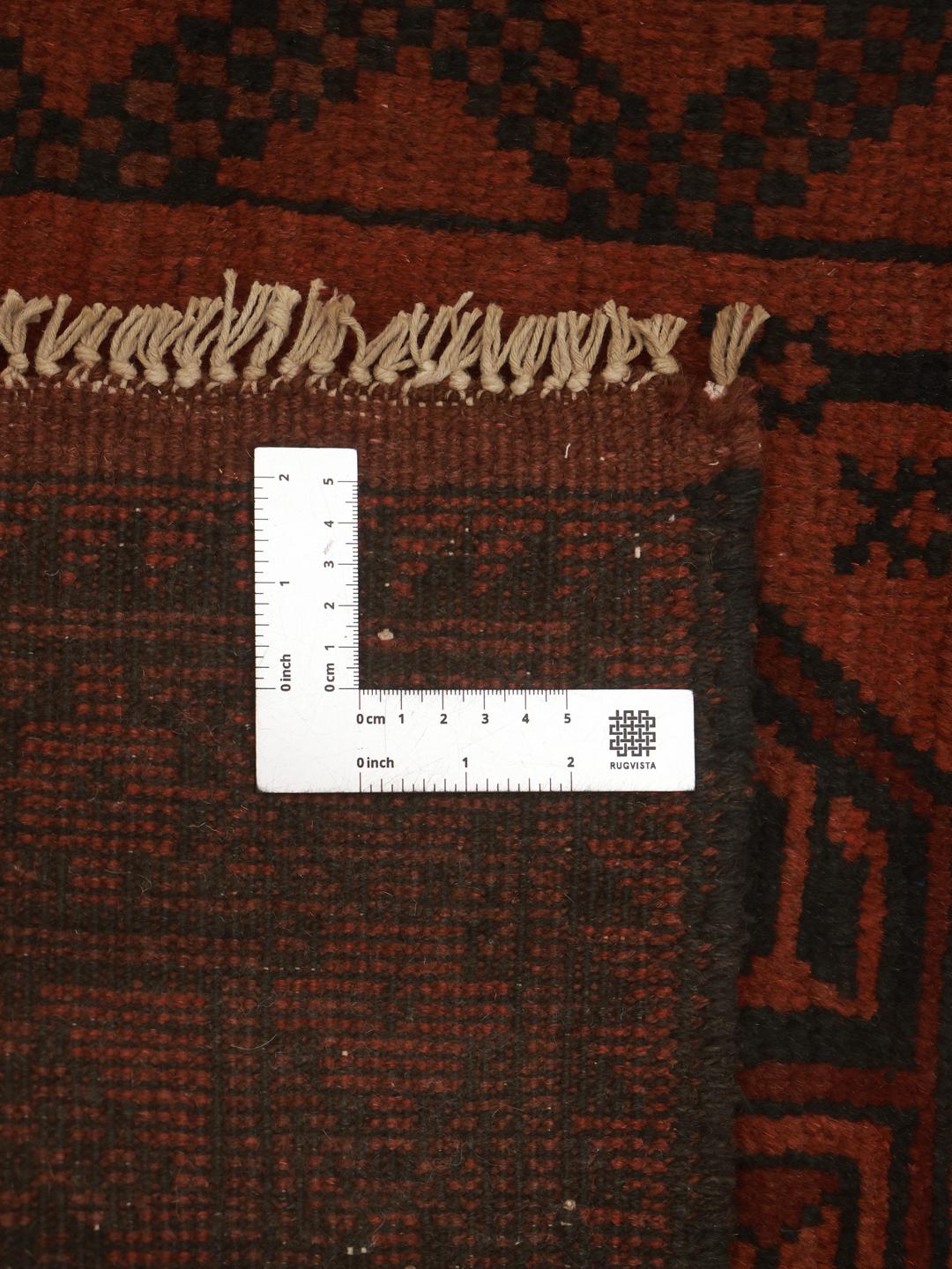 Hand-knotted Afghan Fine runner in dark-red and black wool