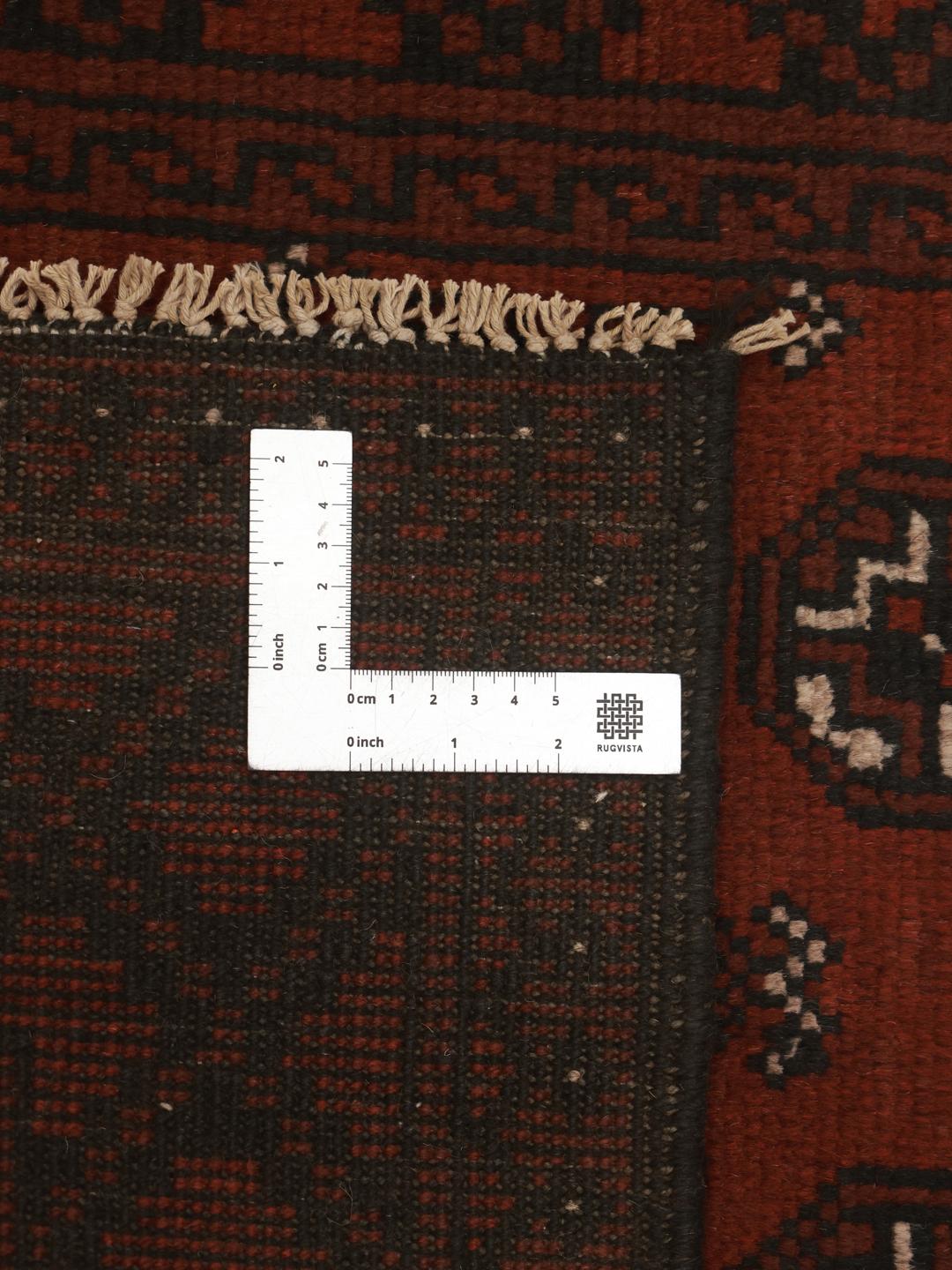 Handgeknoopt Afghan Fine wol loper in donkerrood en zwart