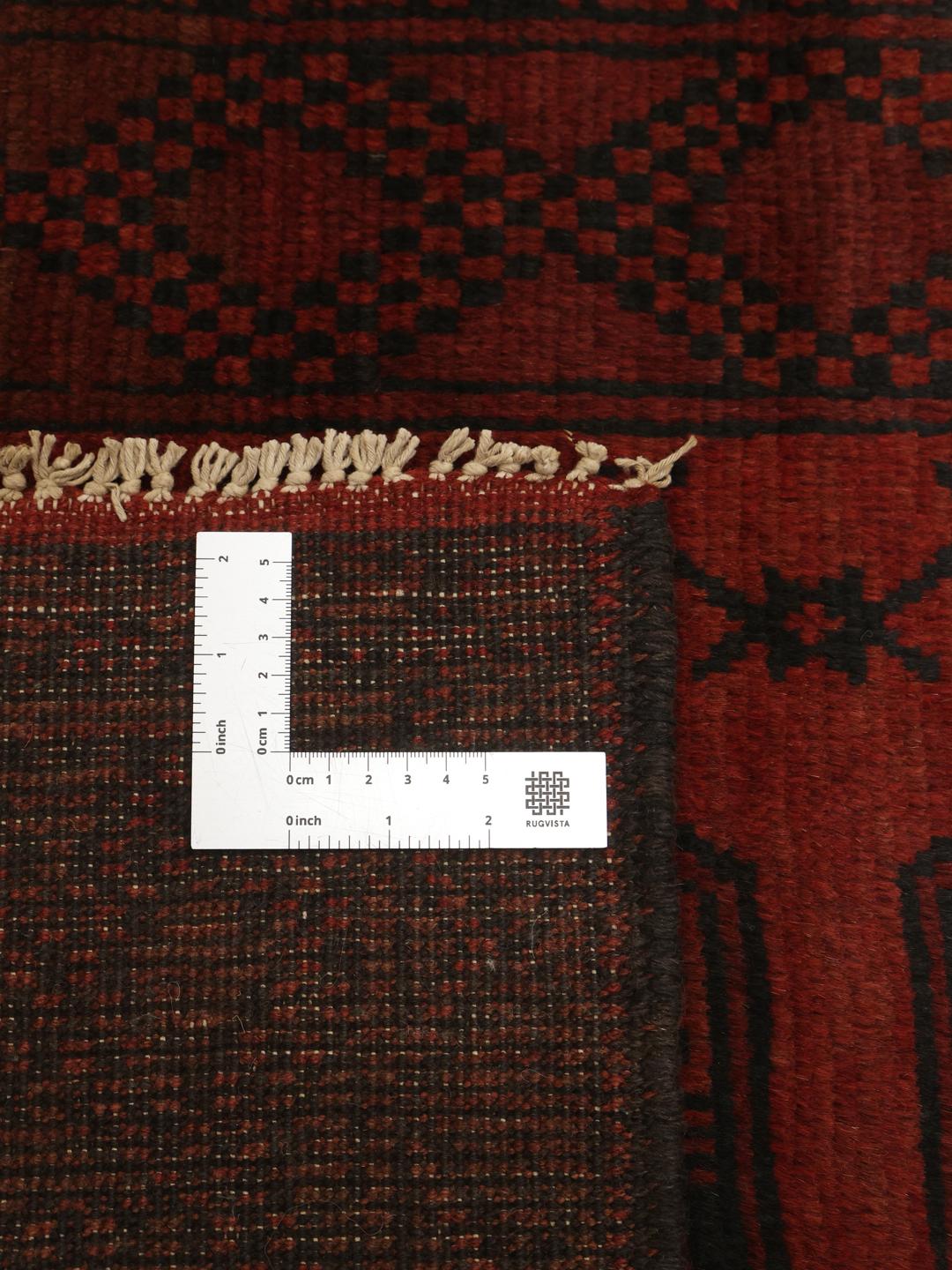 Tapis couloir en laine noué à la main d'Afghanistan en rouge foncé et noir