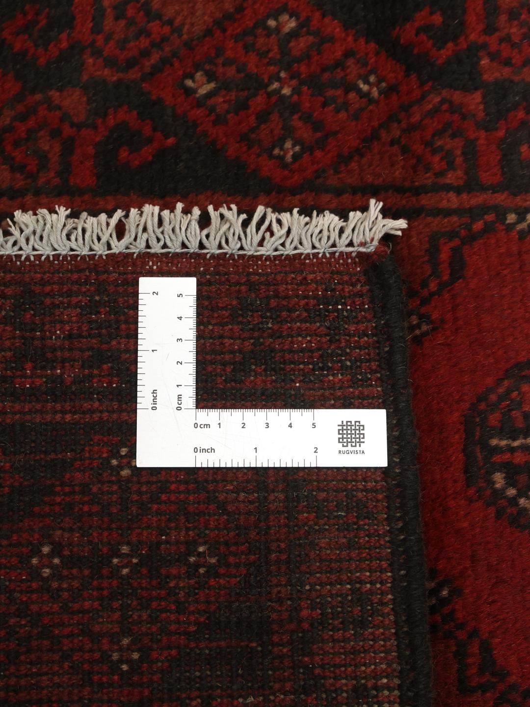 Handgeknoopt Afghan Fine loper vloerkleed in donkerrode en zwarte wol