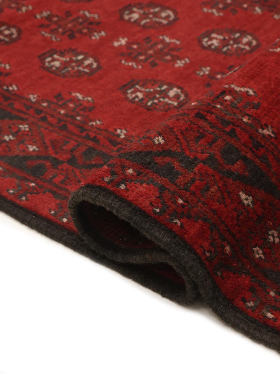 Tapis de couloir Afghan Fine noué à la main en rouge foncé et noir