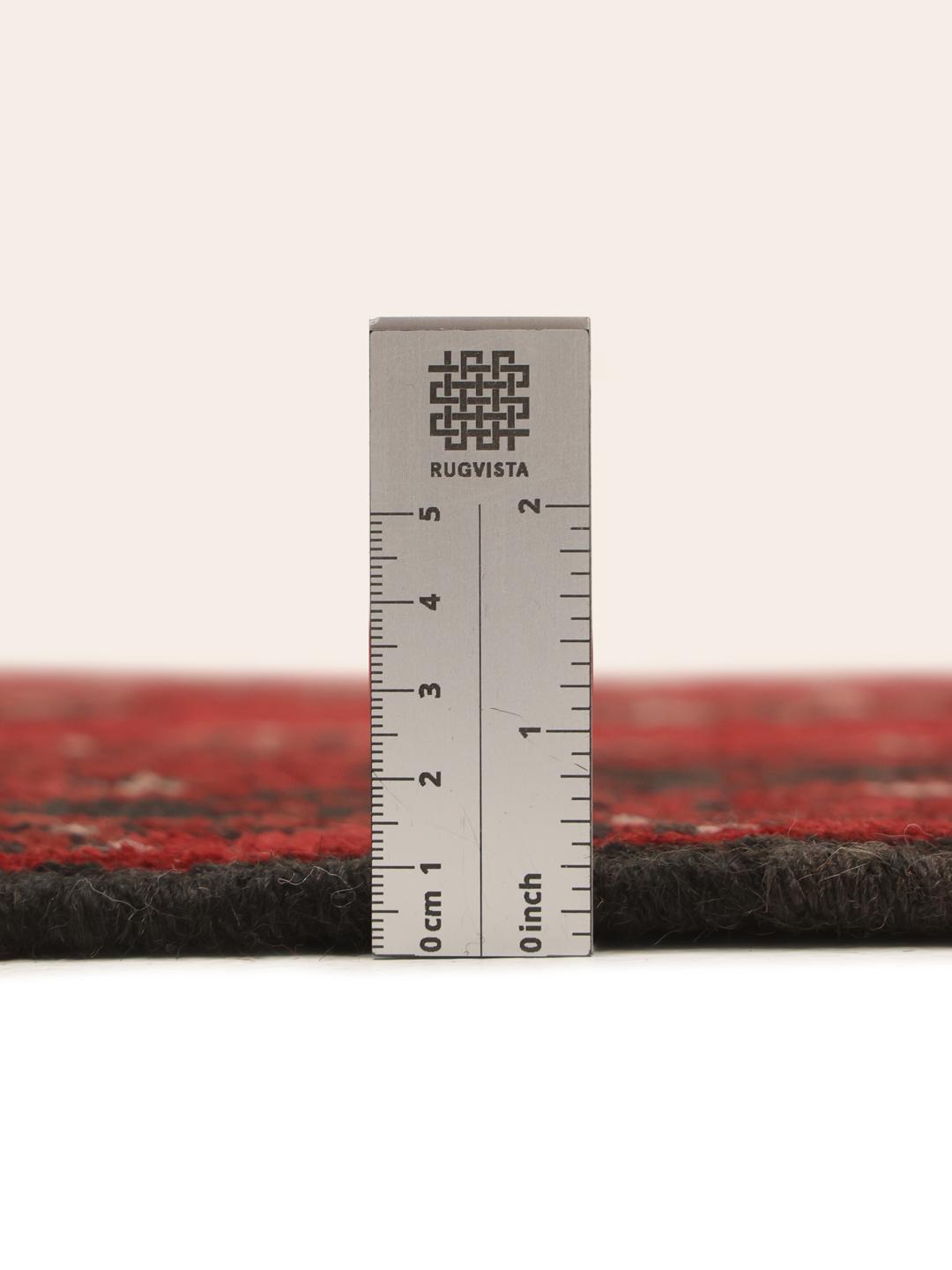 Tapis de couloir Afghan Fine noué à la main en rouge foncé et noir