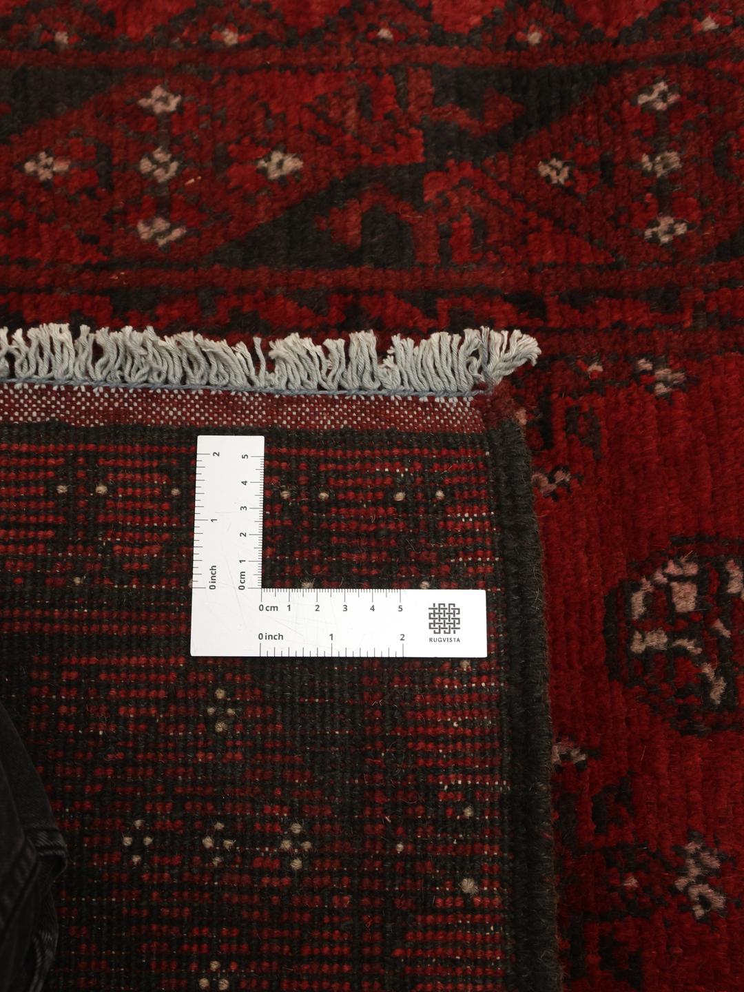 Tapis de couloir Afghan Fine noué à la main en rouge foncé et noir