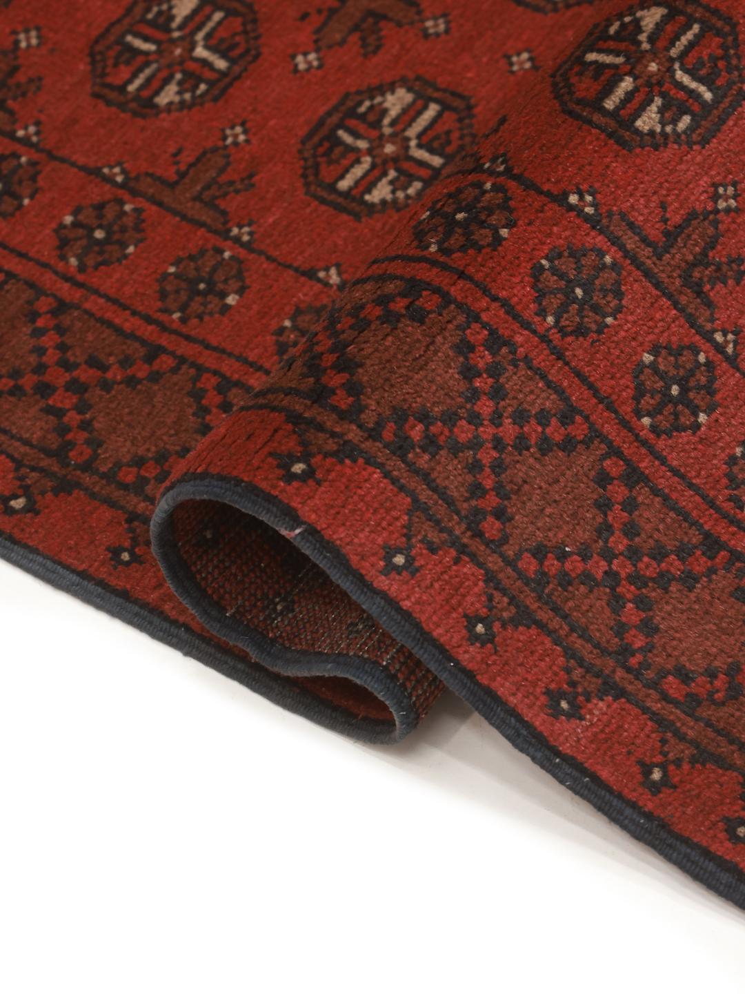 Hand-knotted runner rug from Afghanistan in dark-red and black