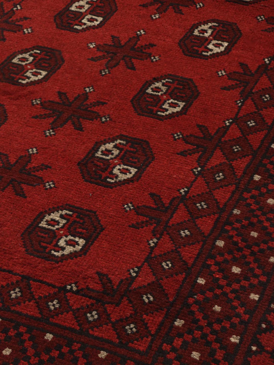 Tapis de couloir noué à la main Afghan Fine en laine rouge foncé et noire