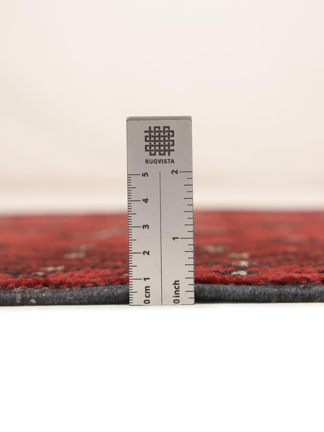 Tapis de couloir noué à la main Afghan Fine en laine rouge foncé et noire