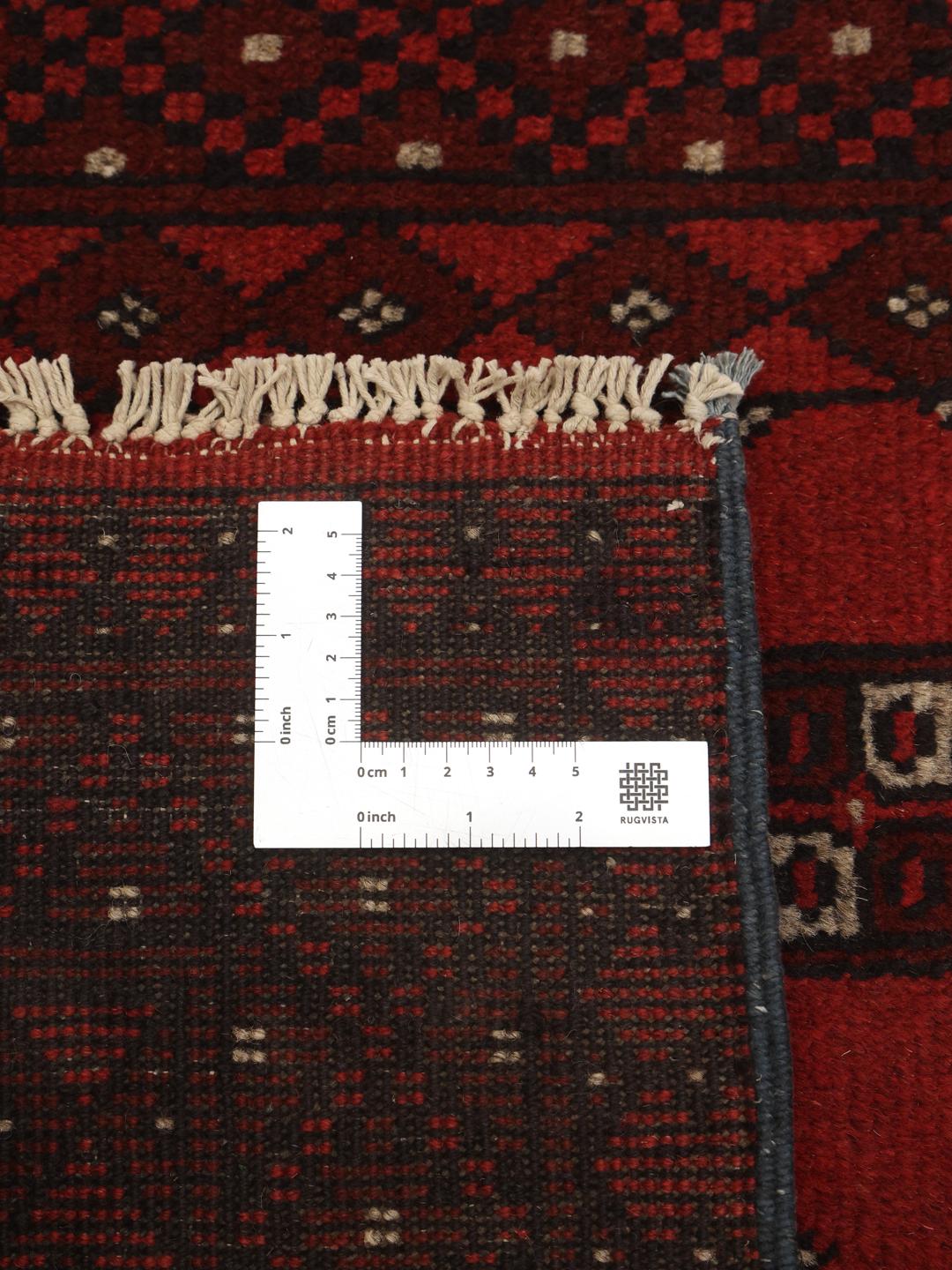 Tapis de couloir noué à la main Afghan Fine en laine rouge foncé et noire