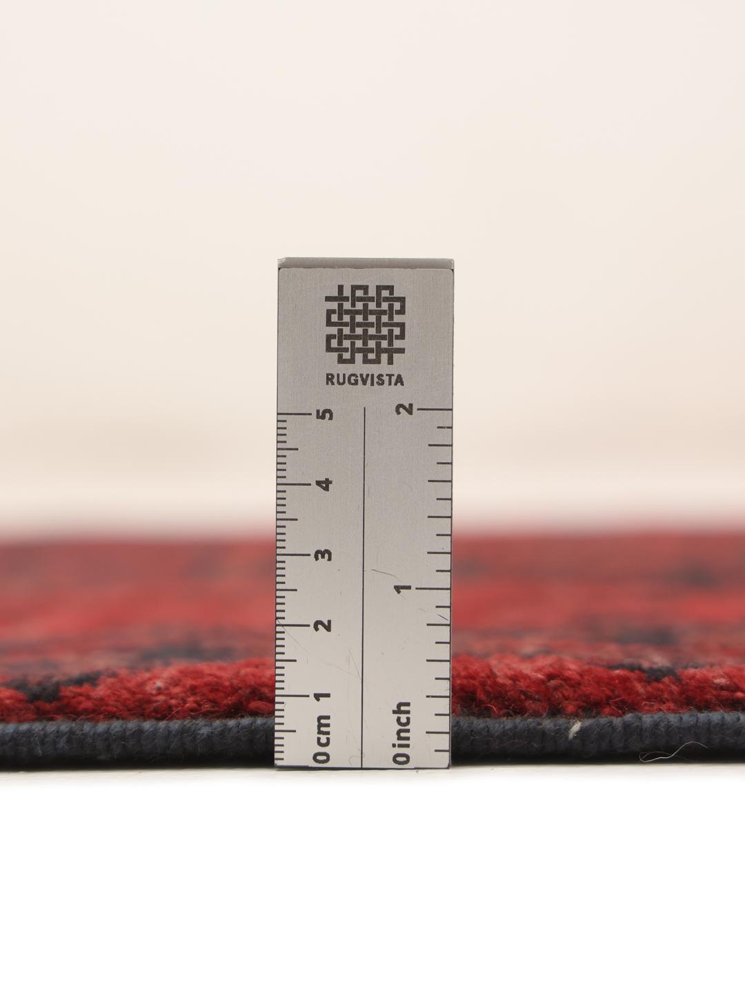 Tapis couloir Afghan Fine noué à la main en laine rouge foncé et noire