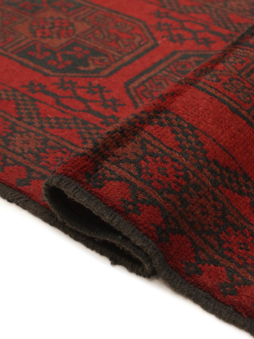 Tapis couloir en laine rouge foncé noué à la main en provenance d'Afghanistan