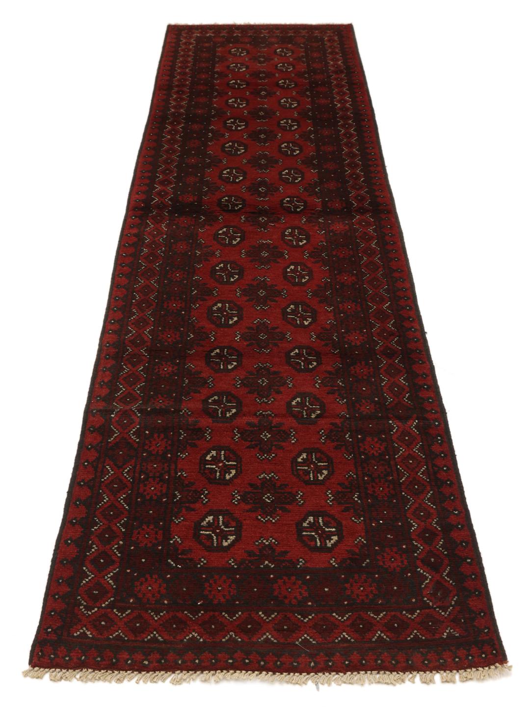 Hand-knotted Afghan Fine wool runner rug in dark red