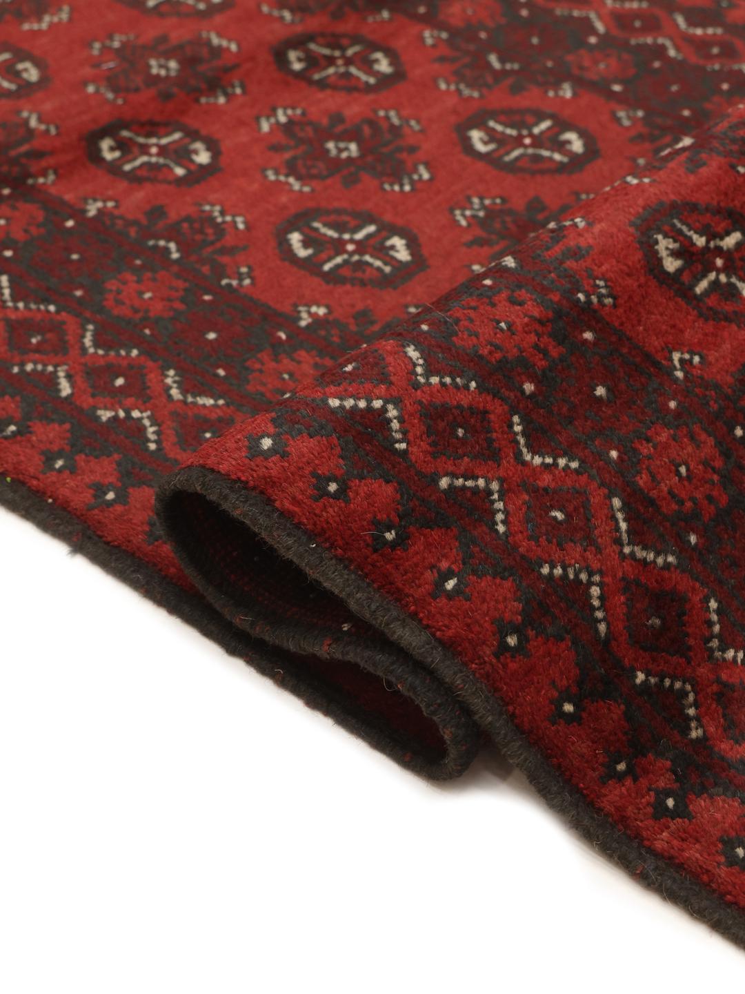 Hand-knotted Afghan Fine wool runner rug in dark red