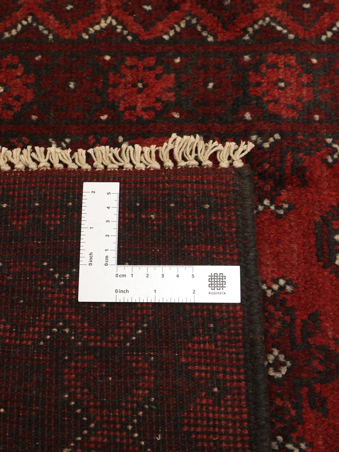 Hand-knotted Afghan Fine wool runner rug in dark red