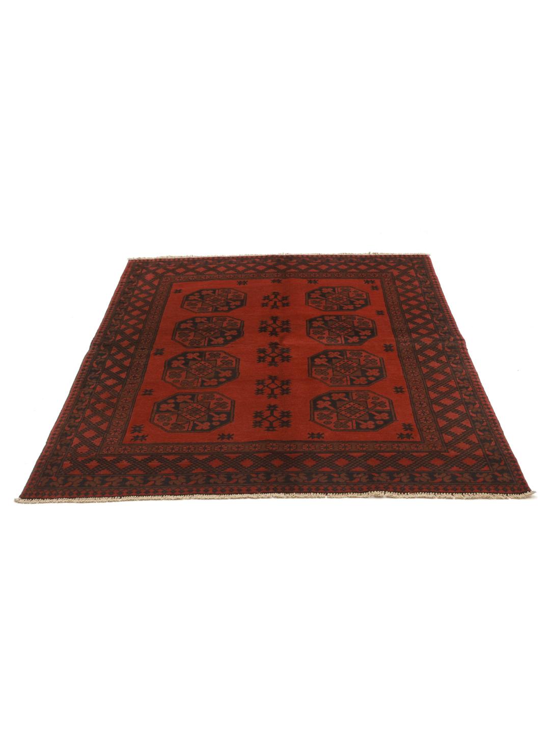 Hand-knotted dark-red rug from Afghanistan with traditional geometric medallions