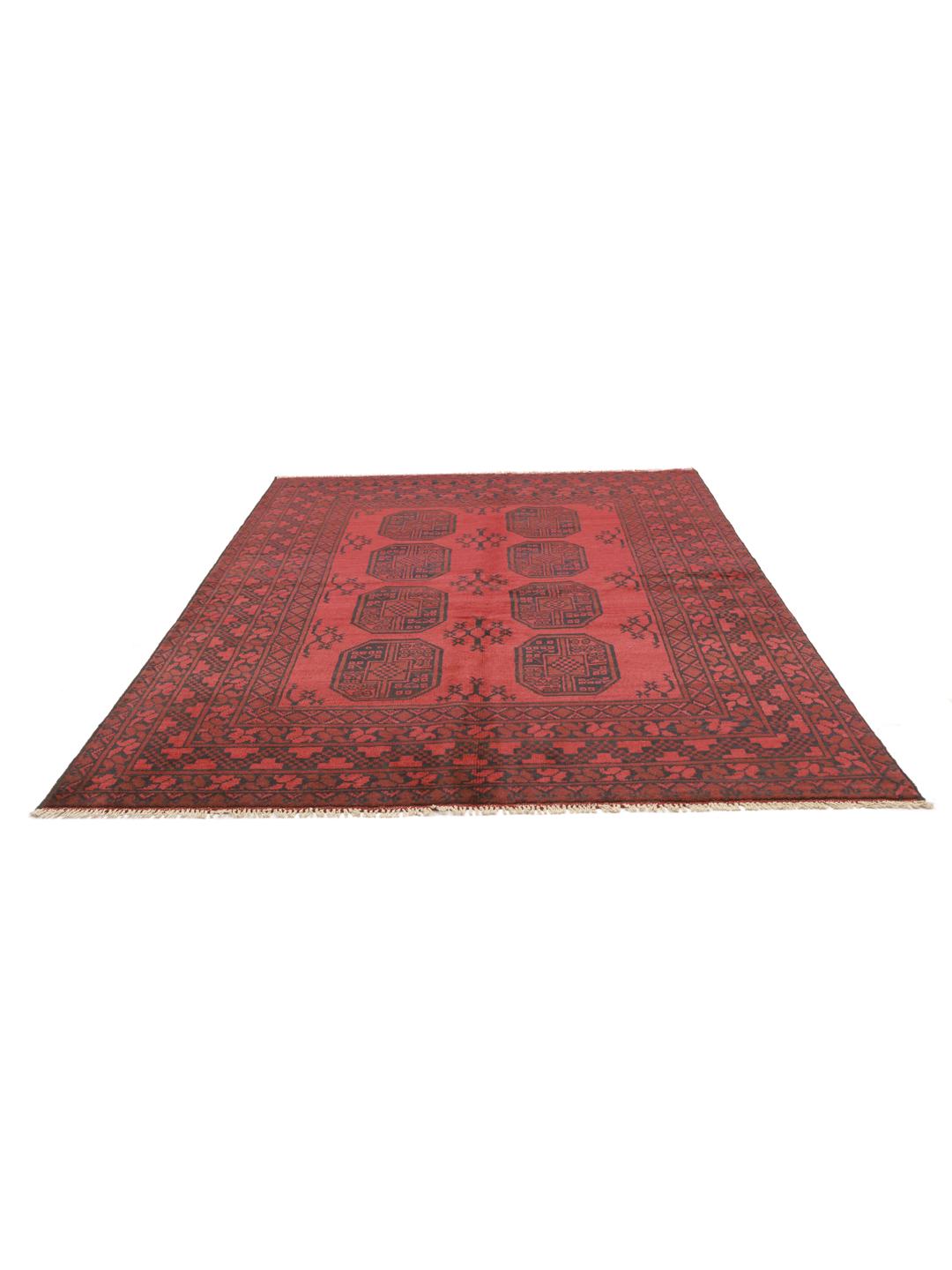 Hand-knotted wool rug from Afghanistan in dark-red and black
