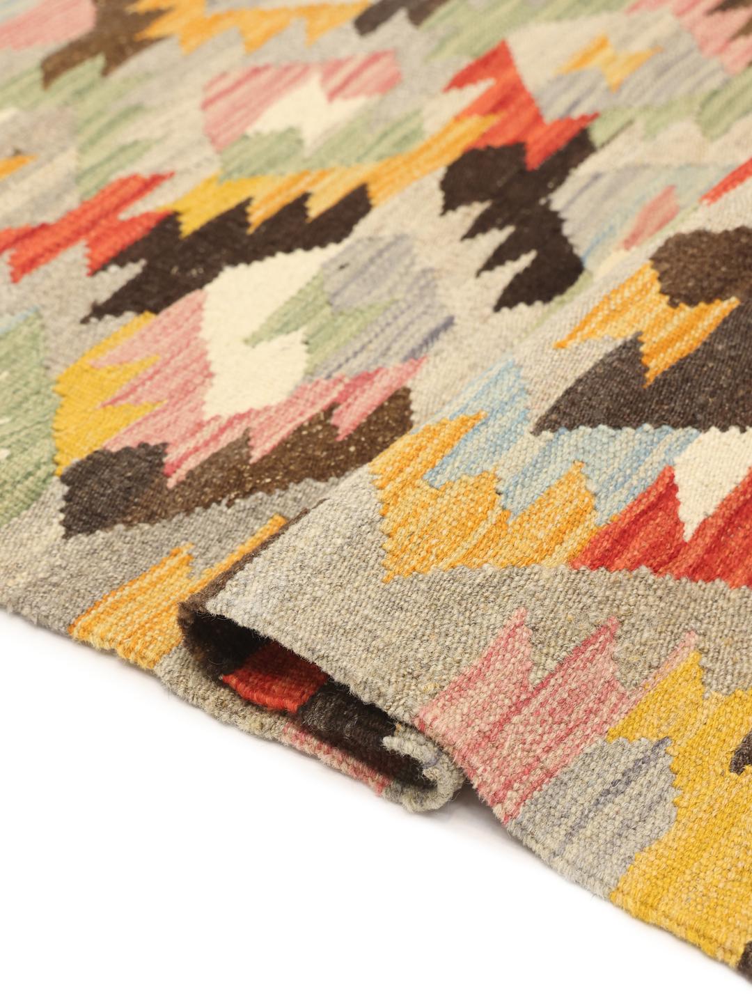 Handgeweven Kelim Ariana Trend platgeweven wollen vloerkleed uit Afghanistan in multicolor